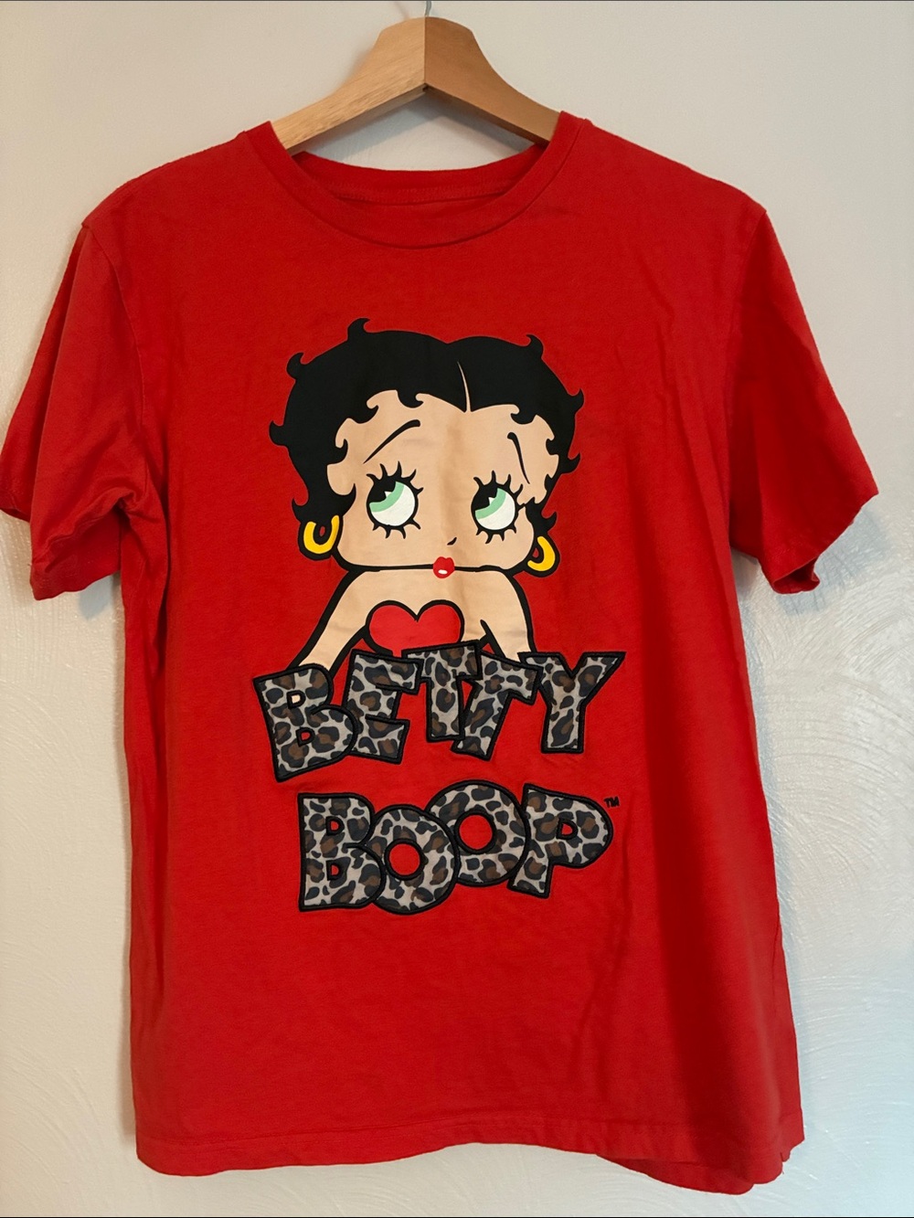 Betty Boop Red Graphic T-Shirt Leopard Logo Fleischer Studios Small